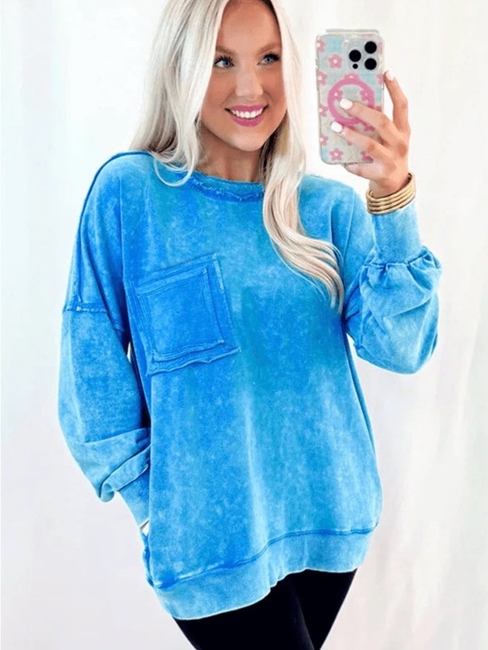 Zenana Outfitters Tops - French Terry Exposed Seam Sweatshirt - Small